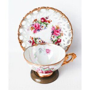 Vintage Lusterware Tea Cup and Saucer Teacup Japan  Bone China